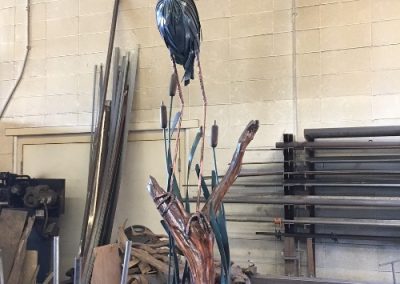steel heron sculpture