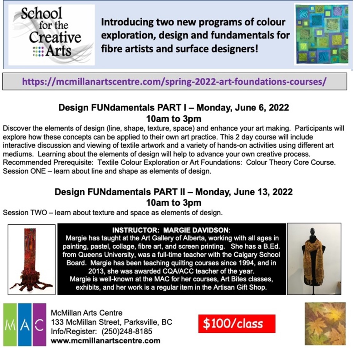 Fibre Classes-Art Foundations-June 2022 Class Poster