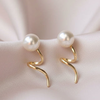Julie Hawes - Earrings - Freshwater Pearl stud with gold plated squiggles -  - Jewellery - McMillan Arts Centre & MAC Box Office