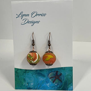 Lynn Orriss - Earrings - Orange swirl balls on copper hooks -  - Jewellery - McMillan Arts Centre & MAC Box Office