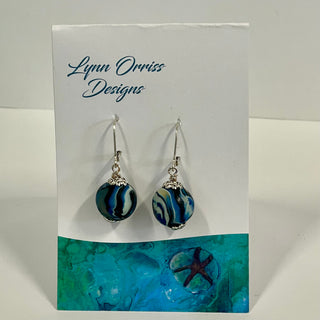 Lynn Orriss - Earrings - Blue swirl ball, small -  - Jewellery - McMillan Arts Centre & MAC Box Office