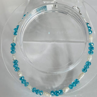 Lynn Orriss -  Bracelet - Aqua crystals with freshwater pearls - 7.5" long -  - Jewellery - McMillan Arts Centre & MAC Box Office