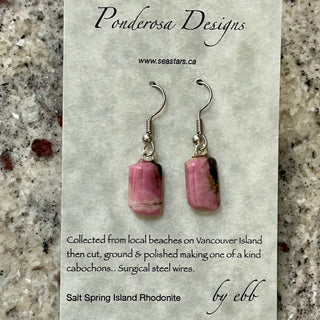Elaine Bohm - Earrings - Salt Spring Island Rhodonite - surgical steel wires -  - Jewellery - McMillan Arts Centre & MAC Box Office
