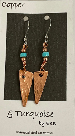 Elaine Bohm - Earrings - Copper with turquoise - Surgical Steel Wire -  - Jewellery - McMillan Arts Centre & MAC Box Office