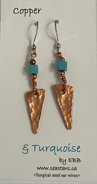Elaine Bohm - Earrings - Copper with turquoise - Surgical Steel Wire -  - Jewellery - McMillan Arts Centre & MAC Box Office
