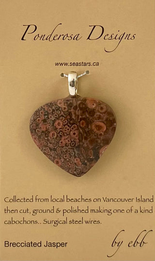 Elaine Bohm - Pendant - Heart - Brecciated Jasper - 18" chain -  - Jewellery - McMillan Arts Centre & MAC Box Office