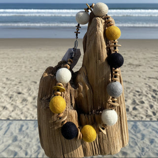 Lynn Orriss - Necklace - Felted Balls - Yellow/black/beige