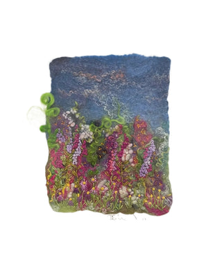 Darrell Giraldeau -Felted picture - pink flowers -mounted on white - 8" x 10" -  - Fibre Art - McMillan Arts Centre & MAC Box Office