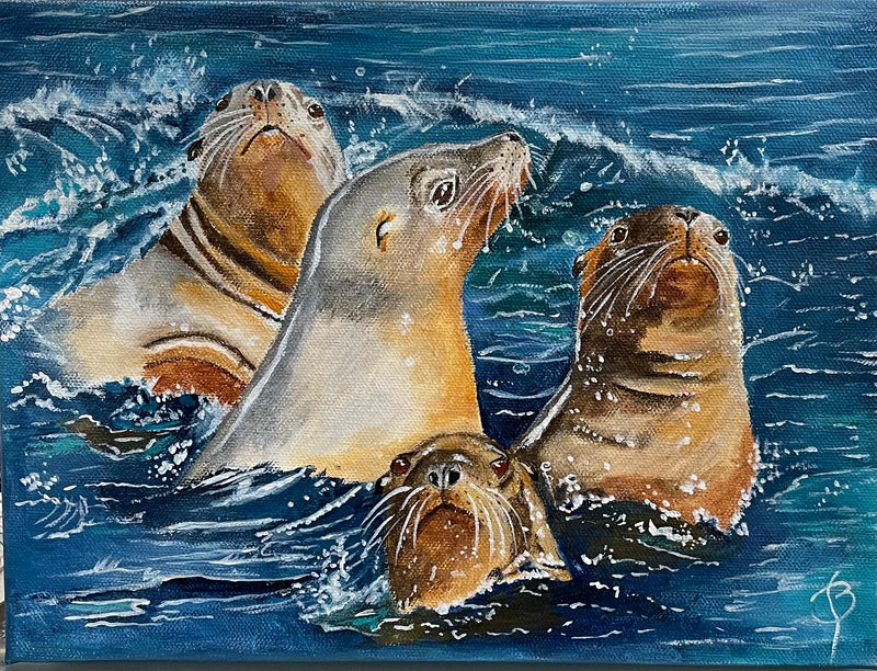 Beverly Simpson - Acrylic - Family of Sea Lions - 12" x 9" -  - Acrylic - McMillan Arts Centre & MAC Box Office