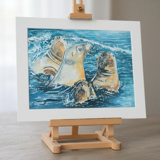 Beverly Simpson - Print- Family of Sea Lions - 14" x 11" Matted -  - Print - McMillan Arts Centre & MAC Box Office