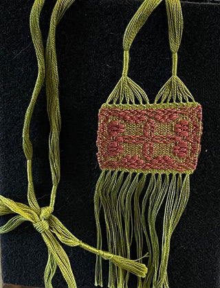 Sharon Young - Pendant - Handwoven from cotton - Green & Rust -  - Jewellery - McMillan Arts Centre & MAC Box Office