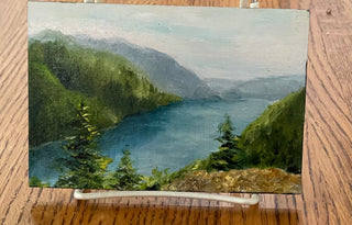 Margery Blom - Oil Painting - Cameron Lake - 6" x 4" -  - Painting - McMillan Arts Centre & MAC Box Office