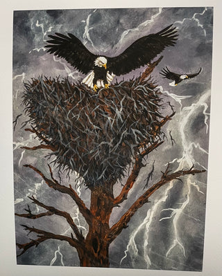 Julia Jenkins - Print - Eagle landing in nest (original painting by Twana MacArthur)  14" x 11" -  - Print - McMillan Arts Centre & MAC Box Office