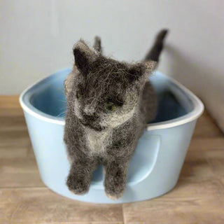 Kate Beauregard - Felted Grey Cat -  - Fibre Art - McMillan Arts Centre & MAC Box Office