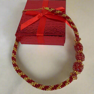 Diana Lockwood - Necklace - Kimihimo - red & gold - 10" long -  - Jewellery - McMillan Arts Centre & MAC Box Office