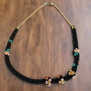Diana Lockwood - Necklace - Kimihimo - Black with flowers - 9" long -  - Jewellery - McMillan Arts Centre & MAC Box Office