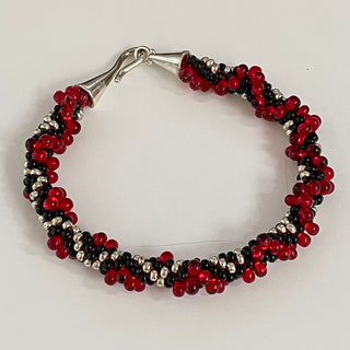 Diana Lockwood - Bracelet - Kimihimo - Red/Black/Silver - hook clasp -  - Jewellery - McMillan Arts Centre & MAC Box Office