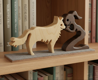 Ron Acton - Wood - Dog with girl -  - Wood Art - McMillan Arts Centre & MAC Box Office