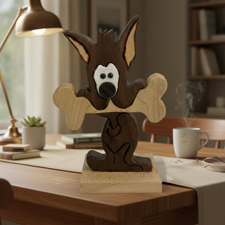 Ron Acton - Wood - Dog Face with Bone -  - Wood Art - McMillan Arts Centre & MAC Box Office