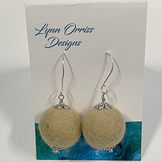 Lynn Orriss - Earrings - Felted Beige Ball - large -  - Jewellery - McMillan Arts Centre & MAC Box Office