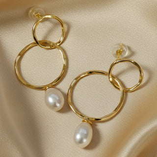 Julie Hawes - Earrings - Gold plated hoops with Freshwater pearl drops -  - Jewellery - McMillan Arts Centre & MAC Box Office