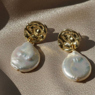 Julie Hawes - Earrings - Stud - Large Baroque freshwater pearl on gold plated disc -  - Jewellery - McMillan Arts Centre & MAC Box Office
