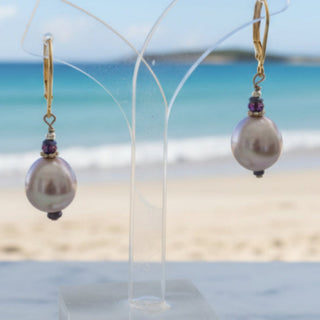 Julie Hawes - Earrings - Baroque freshwater pearl drops with sapphires -  - Jewellery - McMillan Arts Centre & MAC Box Office