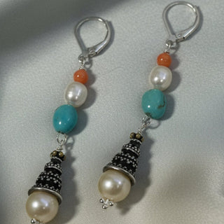 Julie Hawes - Earrings - Silver Bali beads, freshwater pearls, turquoise, vintage coral -  - Jewellery - McMillan Arts Centre & MAC Box Office