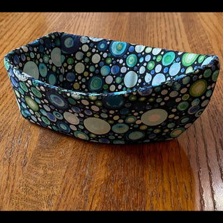 Monika Easy (Habart) - Textile - Medium Boat - Blue & Green Bubbles- 6.5" long -  - Textile - McMillan Arts Centre & MAC Box Office