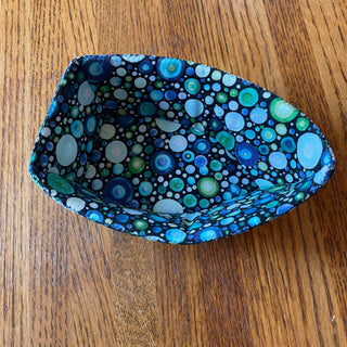 Monika Easy (Habart) - Textile - Medium Boat - Blue & Green Bubbles- 6.5" long -  - Textile - McMillan Arts Centre & MAC Box Office