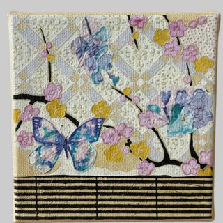 Llinda Greig - Painting - Bijou 6 - Butterfly & flowers, gold  4" x 4" -  - Painting - McMillan Arts Centre & MAC Box Office