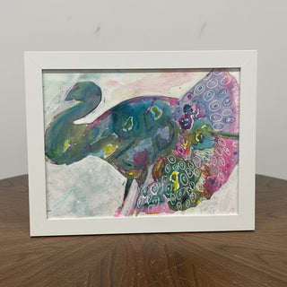 Linda Greig - Painting -"Proud Peacock" - Framed  - 5" x 7" -  - Painting - McMillan Arts Centre & MAC Box Office