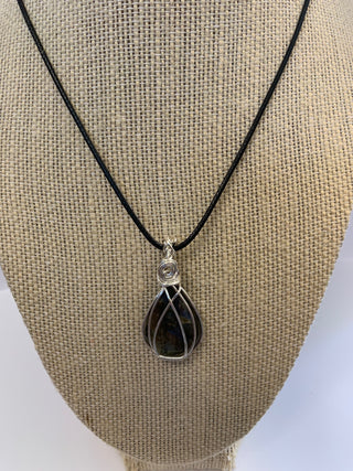 Quicksilver Creations - Pendant - Labradorite - 18" black cord, silver plate wrap -  - Jewellery - McMillan Arts Centre & MAC Box Office