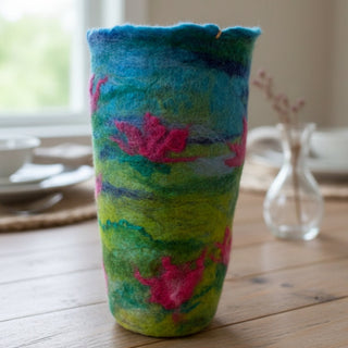 Darrell Giraldeau - Felted Vase  with glass insert - 6.5" tall -  - Fibre Art - McMillan Arts Centre & MAC Box Office