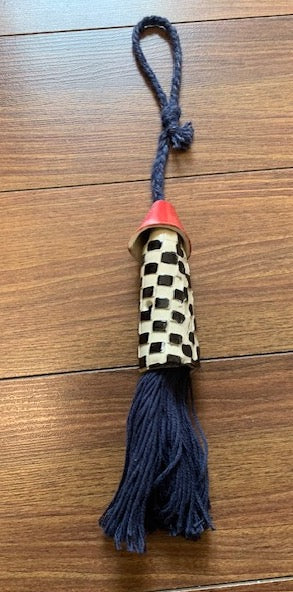 Lynn Northwood - Pottery - Tassel - black/white check with red top, navy tassel, 8"L -  - Pottery - McMillan Arts Centre & MAC Box Office