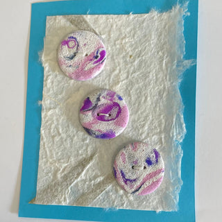 Lynn Orriss - Polymer Clay Button Set of 3 -  Purple & pink, large round -  - Jewellery - McMillan Arts Centre & MAC Box Office