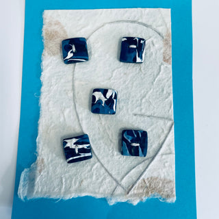 Lynn Orriss - Polymer Clay Button Set of 5 - Blue small squares -  - Jewellery - McMillan Arts Centre & MAC Box Office