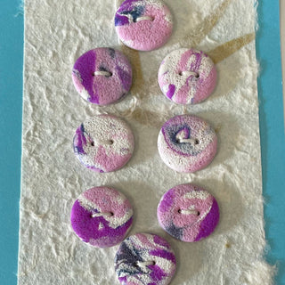 Lynn Orriss - Polymer Clay Button Set of 8 - pink & purple round -  - Jewellery - McMillan Arts Centre & MAC Box Office