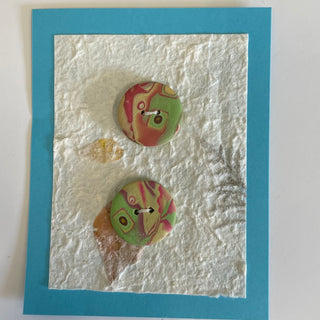 Lynn Orriss - Polymer Clay Button - Set of 2 - Multi green/orange/yellow, large round