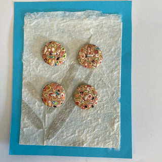 Lynn Orriss - Polymer Clay Button - Set of 4 - Multi & beige, medium round