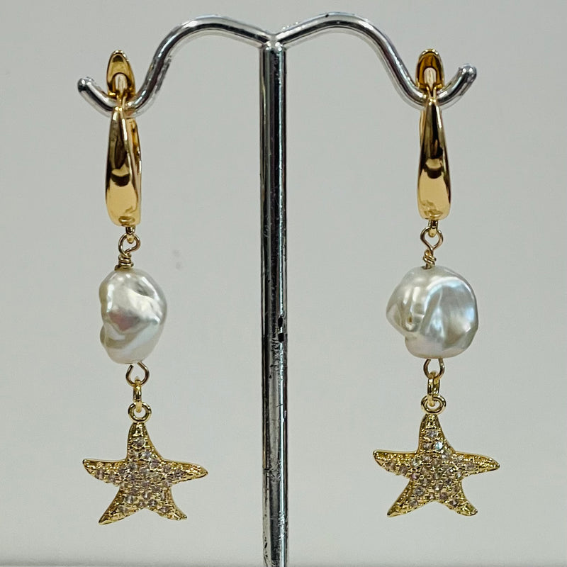 Julie Hawes - Earrings - Freshwater Pearl with sparkly Gold Stars -  - Jewellery - McMillan Arts Centre & MAC Box Office