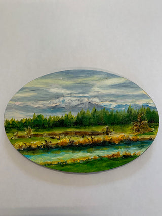 Margery Blom -Mini Oil Painting - Mount Arrowsmith - Oval 3.5x5.5" -  - Painting - McMillan Arts Centre & MAC Box Office