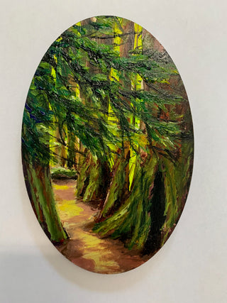 Margery Blom -Mini Oil Painting - Cathedral Grove- Oval 3.5x5.5" -  - Painting - McMillan Arts Centre & MAC Box Office