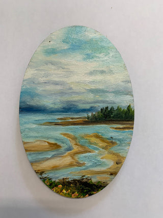 Margery Blom -Mini Oil Painting - Parksville Beach - Oval 3.5x5.5" -  - Painting - McMillan Arts Centre & MAC Box Office