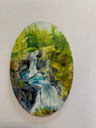 Margery Blom -Mini Oil Painting - Little Qualicum Falls - Oval 3.5x5.5" -  - Painting - McMillan Arts Centre & MAC Box Office
