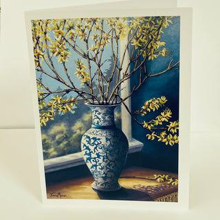 Joane Moran - Card - Blue Vase with Forsythia -  - Card - McMillan Arts Centre & MAC Box Office