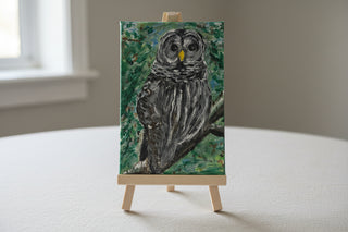 Gillian Walker - Painting - Barred Owl #9 (6" x 4") -  - Painting - McMillan Arts Centre & MAC Box Office