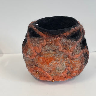 Sally Shivers - Felted Bowl - Oval - Black, gold, orange with viscose & silk -  - Fibre Art - McMillan Arts Centre & MAC Box Office