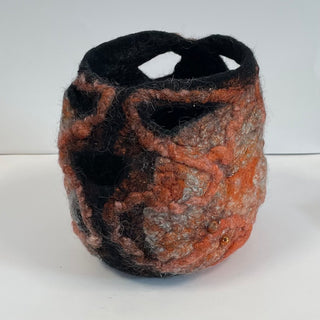 Sally Shivers - Felted Bowl - Oval - Black, gold, orange with viscose & silk -  - Fibre Art - McMillan Arts Centre & MAC Box Office