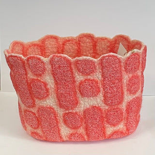 Sally Shivers - Felted bowl - Oval - Coral & Cream -  - Fibre Art - McMillan Arts Centre & MAC Box Office
